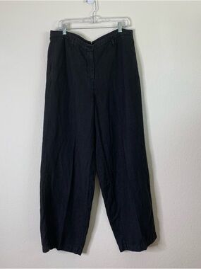 Poetry Womens black 100% linen wide leg trousers heavy linen 12